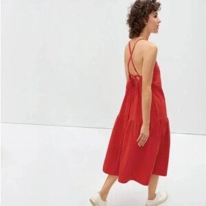 Everlane Open Back Strappy Pinafore Dress in Scarlet